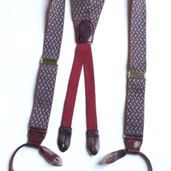 Cole Haan suspenders braces, Burgundy fabric, brass tabs England 🏴󠁧󠁢󠁥󠁮󠁧󠁿 - Picture 2 of 6